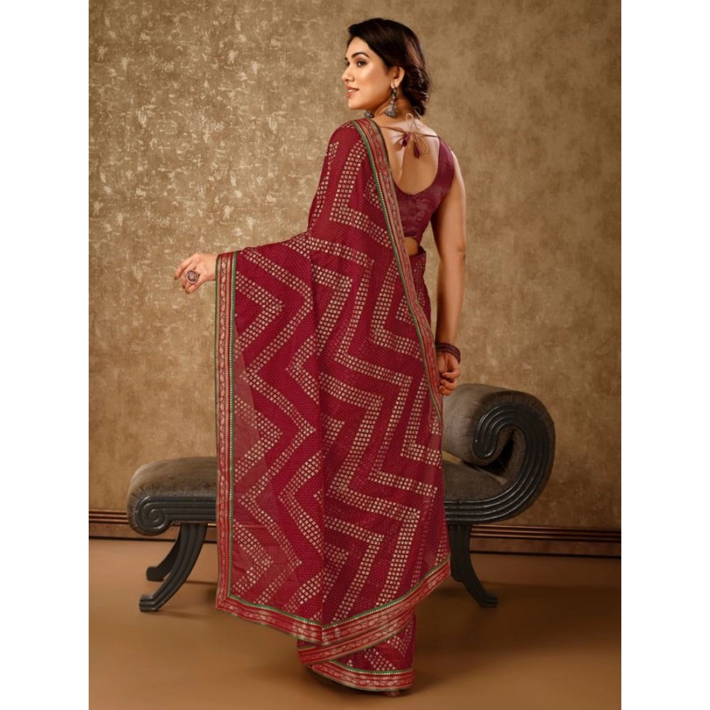 Generic Women's Zomto Zig Zag Saree With Unstitched Blouse (Maroon, 5-6 Mtrs) - Noble Nook