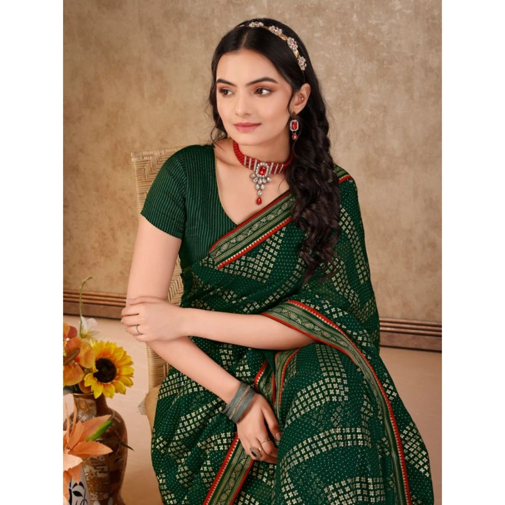 Generic Women's Zomto Zig Zag Saree With Unstitched Blouse (Green, 5-6 Mtrs) - Noble Nook