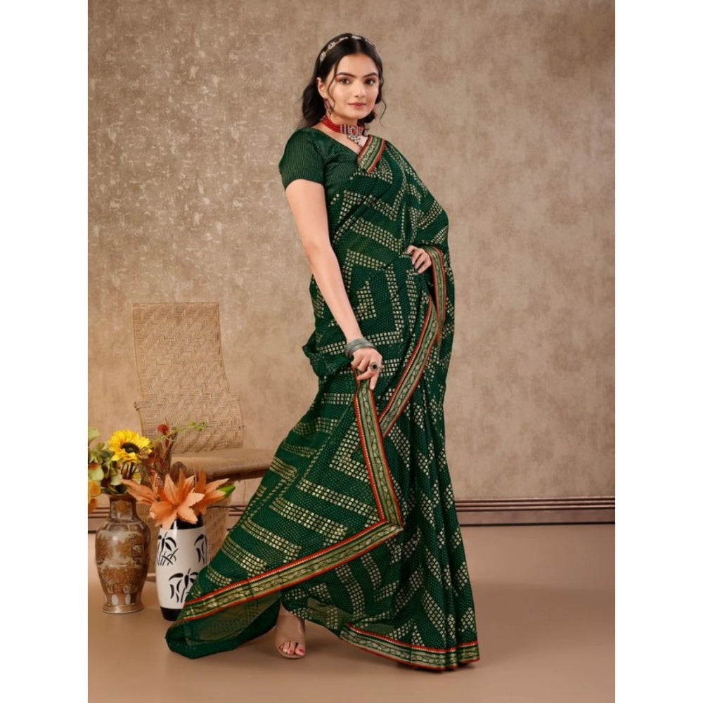 Generic Women's Zomto Zig Zag Saree With Unstitched Blouse (Green, 5-6 Mtrs) - Noble Nook