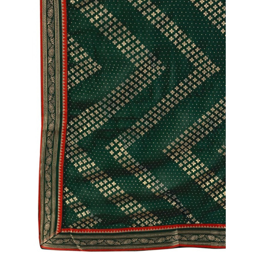 Generic Women's Zomto Zig Zag Saree With Unstitched Blouse (Green, 5-6 Mtrs) - Noble Nook