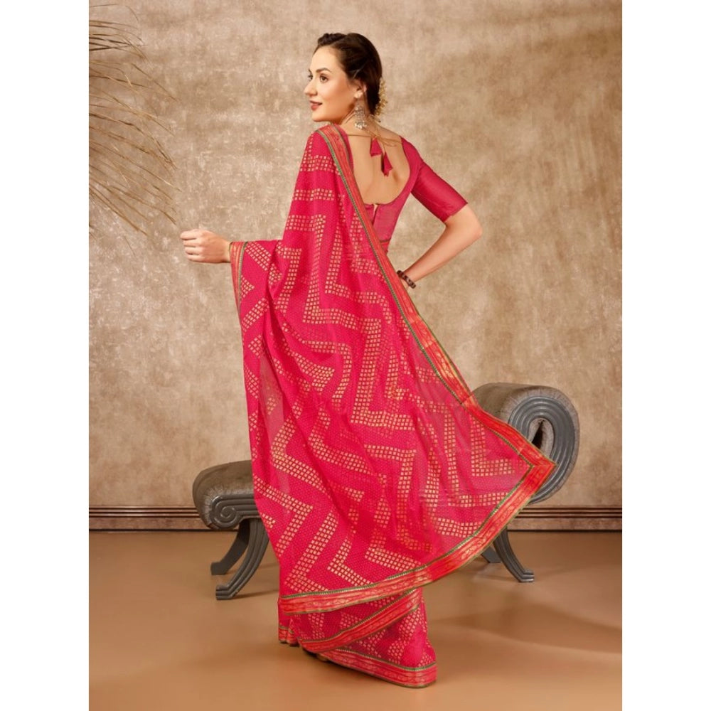 Generic Women's Zomto Zig Zag Saree With Unstitched Blouse (Pink, 5-6 Mtrs) - Noble Nook