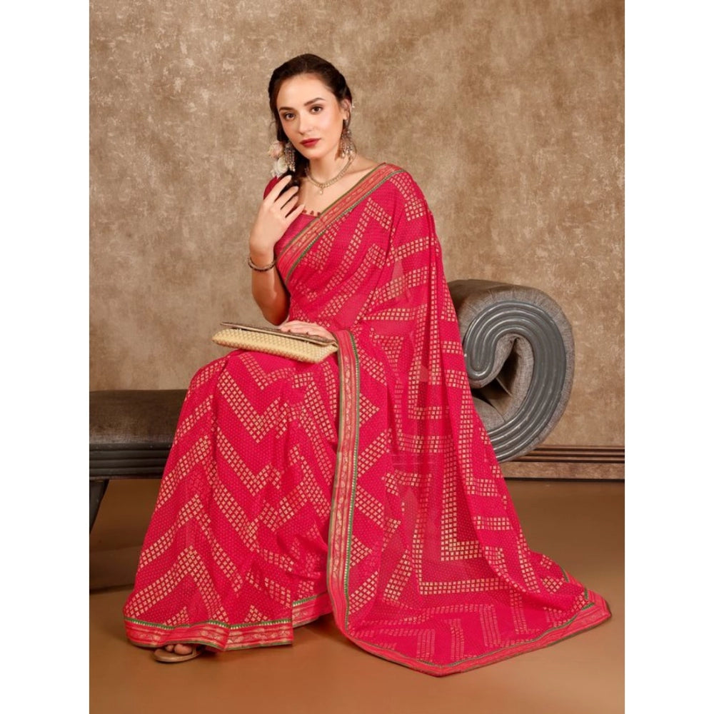 Generic Women's Zomto Zig Zag Saree With Unstitched Blouse (Pink, 5-6 Mtrs) - Noble Nook