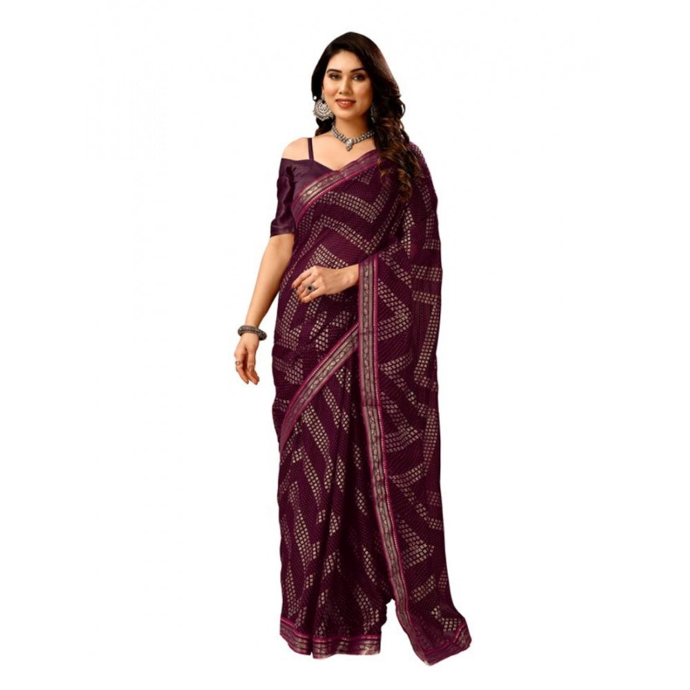 Generic Women's Zomto Zig Zag Saree With Unstitched Blouse (Wine, 5-6 Mtrs) - Noble Nook