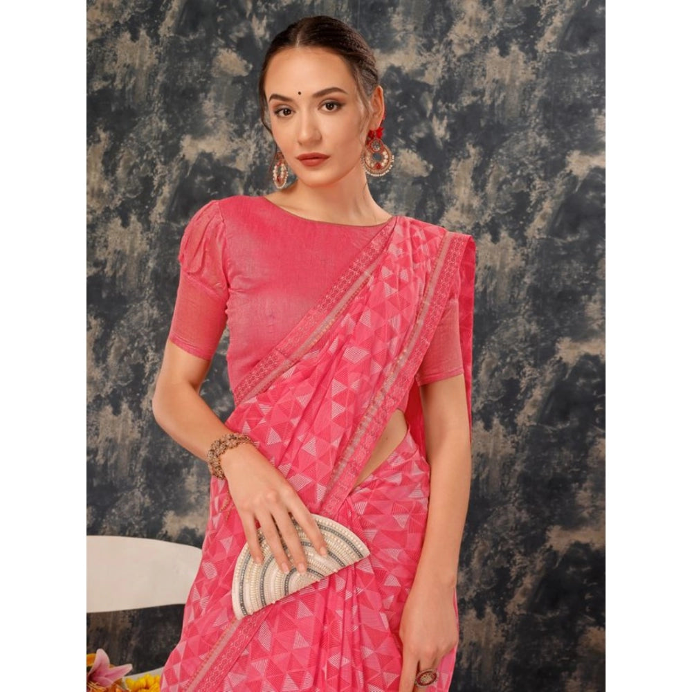 Generic Women's Zomto Printed Saree With Unstitched Blouse (Dark Pink, 5-6 Mtrs) - Noble Nook