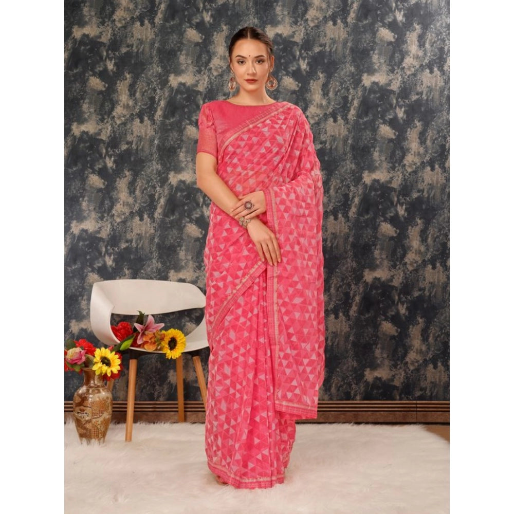 Generic Women's Zomto Printed Saree With Unstitched Blouse (Dark Pink, 5-6 Mtrs) - Noble Nook