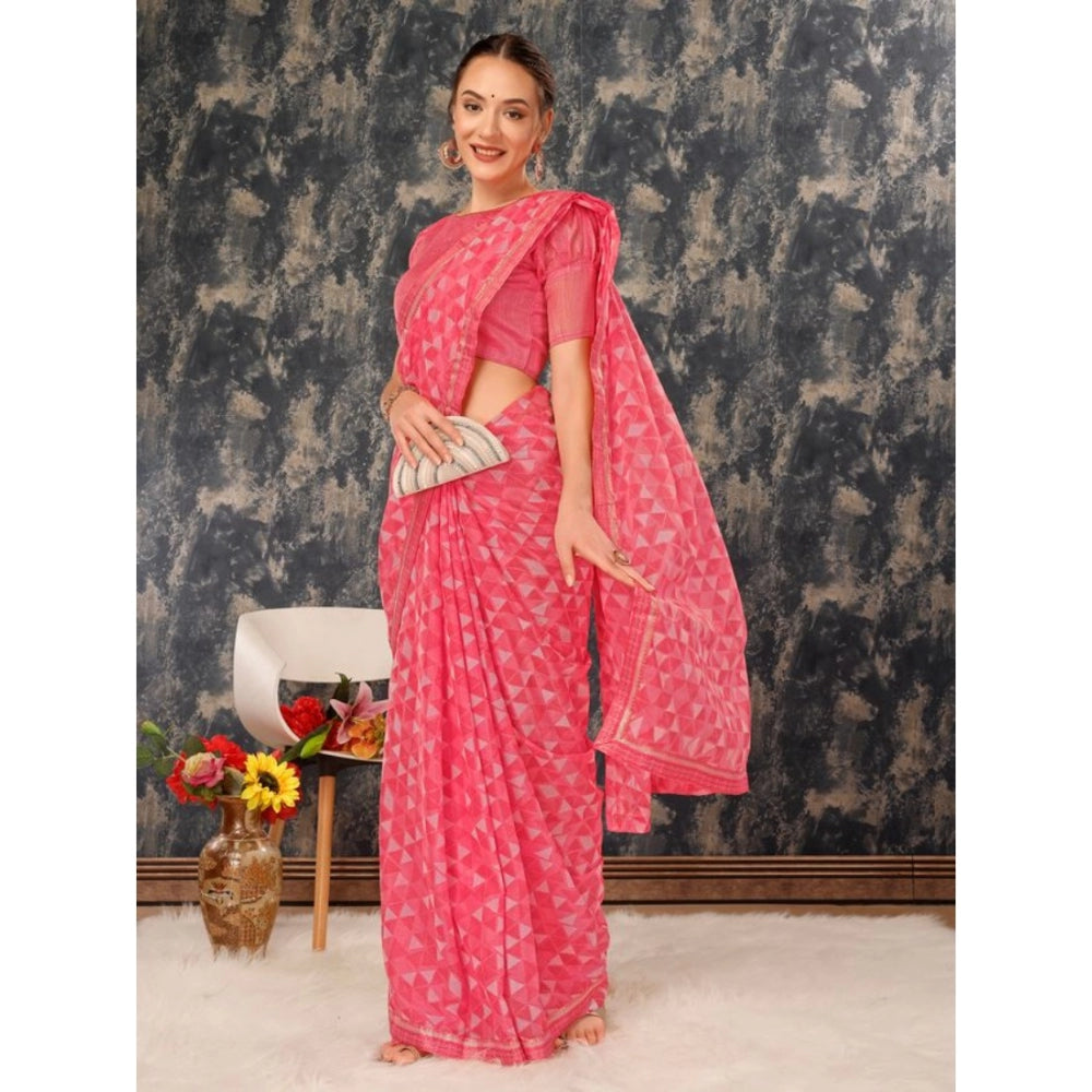 Generic Women's Zomto Printed Saree With Unstitched Blouse (Dark Pink, 5-6 Mtrs) - Noble Nook