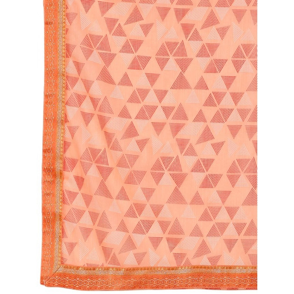 Generic Women's Zomto Printed Saree With Unstitched Blouse (Peach, 5-6 Mtrs) - Noble Nook