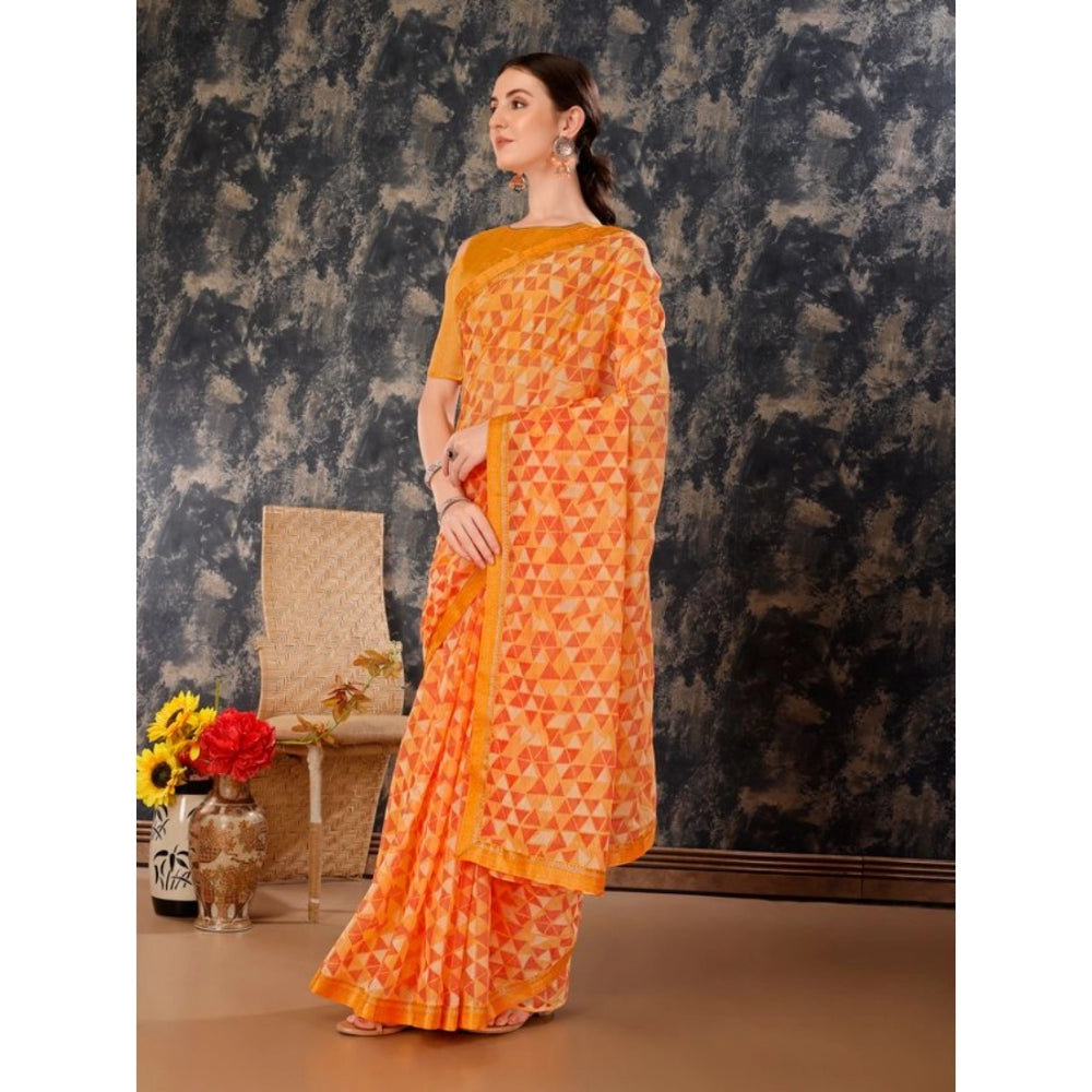 Generic Women's Zomto Printed Saree With Unstitched Blouse (Light Orange, 5-6 Mtrs) - Noble Nook