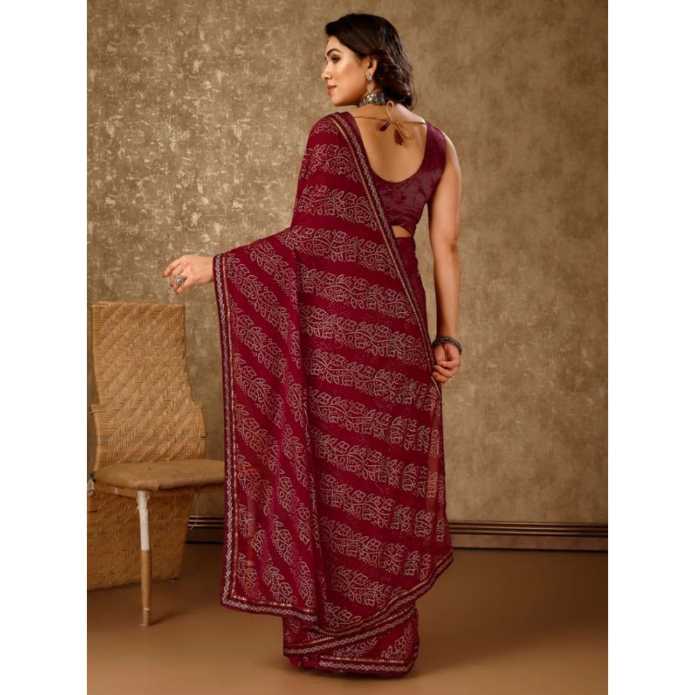 Generic Women's Zomto Bandhani Saree With Unstitched Blouse (Maroon, 5-6 Mtrs) - Noble Nook