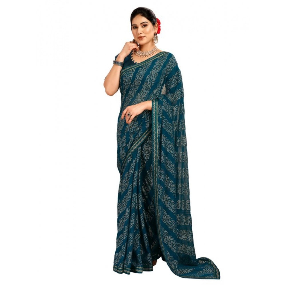 Generic Women's Zomto Bandhani Saree With Unstitched Blouse (Blue, 5-6 Mtrs) - Noble Nook