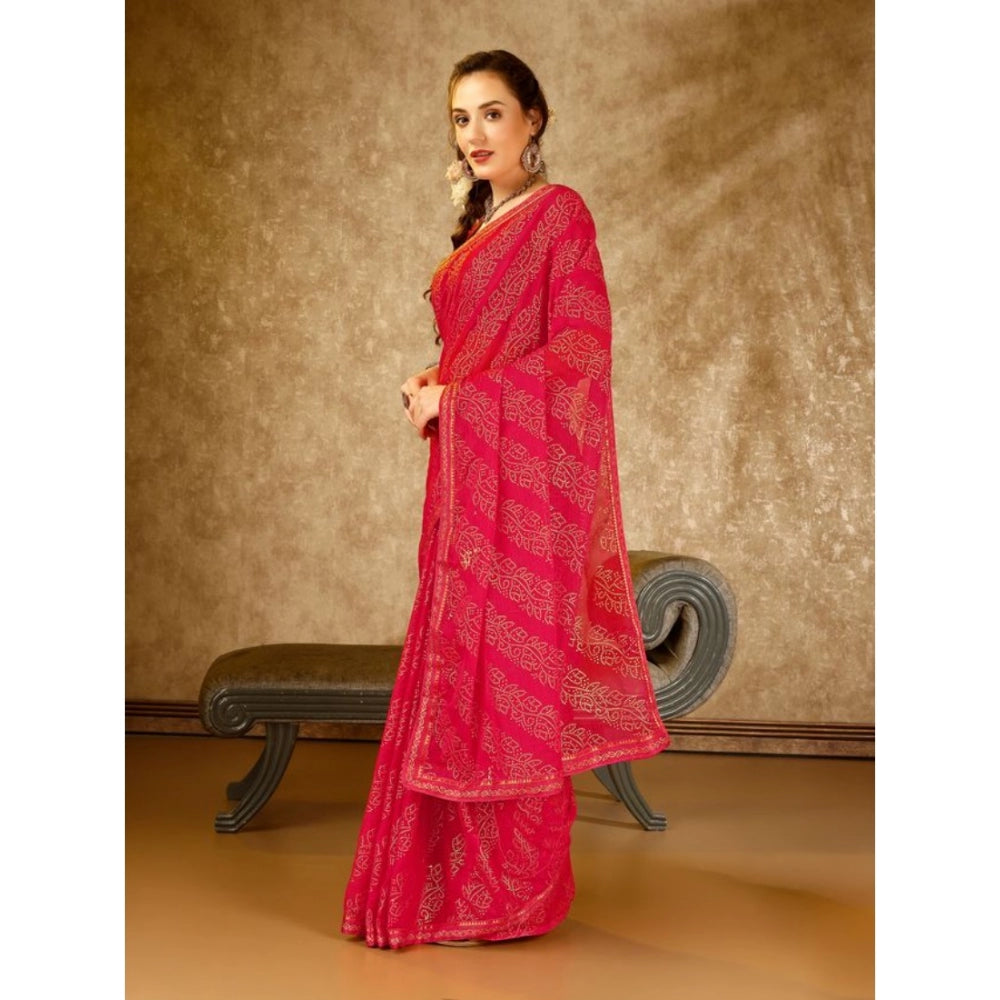 Generic Women's Zomto Bandhani Saree With Unstitched Blouse (Pink, 5-6 Mtrs) - Noble Nook