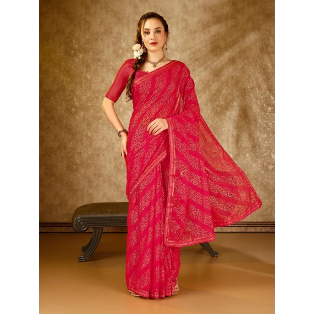 Generic Women's Zomto Bandhani Saree With Unstitched Blouse (Pink, 5-6 Mtrs) - Noble Nook