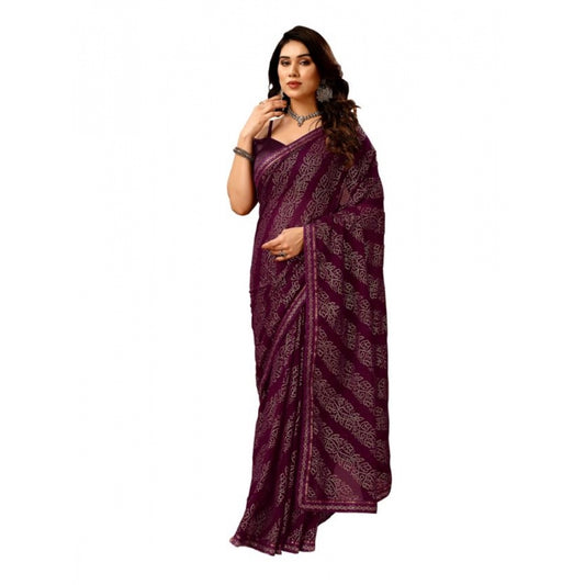 Generic Women's Zomto Bandhani Saree With Unstitched Blouse (Wine, 5-6 Mtrs) - Noble Nook