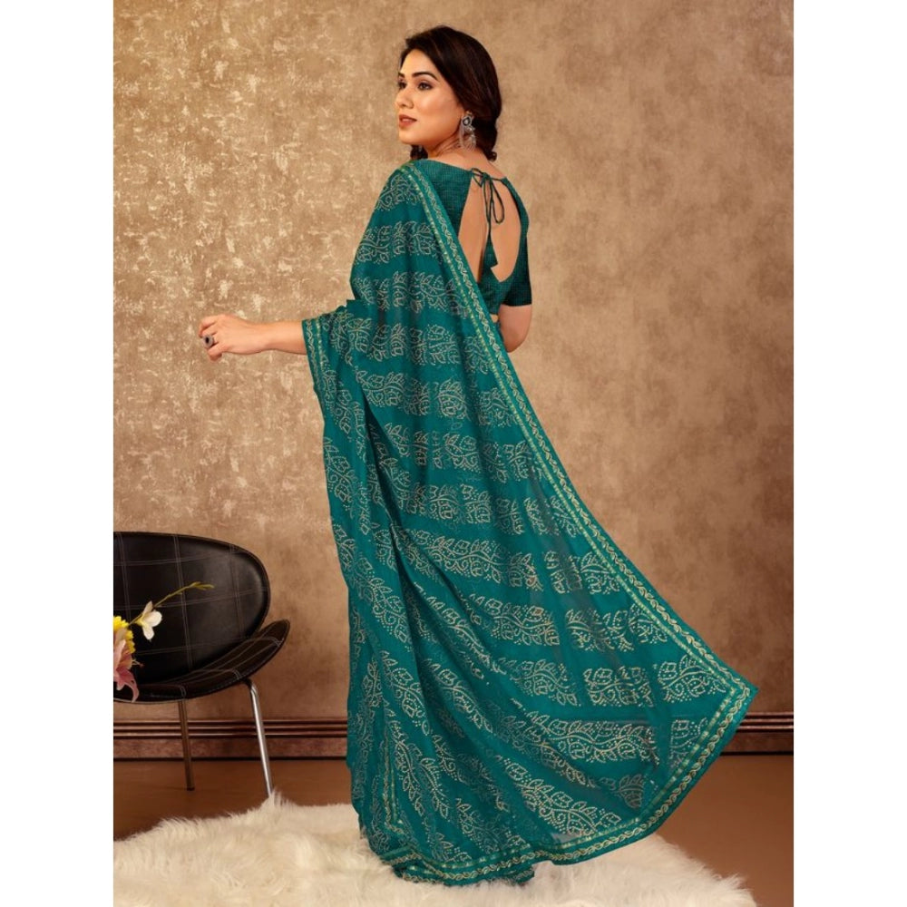 Generic Women's Zomto Bandhani Saree With Unstitched Blouse (Teal Blue, 5-6 Mtrs) - Noble Nook