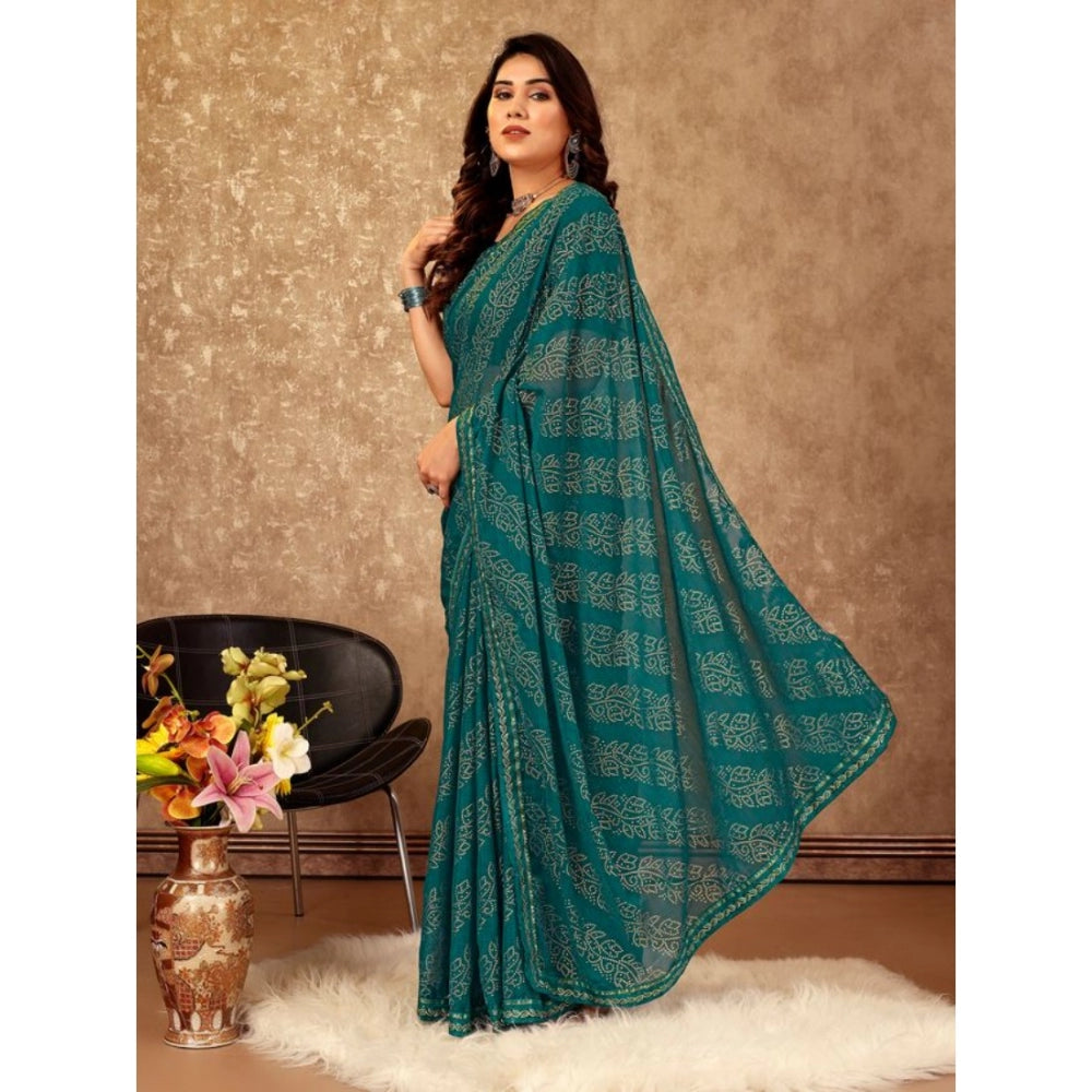 Generic Women's Zomto Bandhani Saree With Unstitched Blouse (Teal Blue, 5-6 Mtrs) - Noble Nook