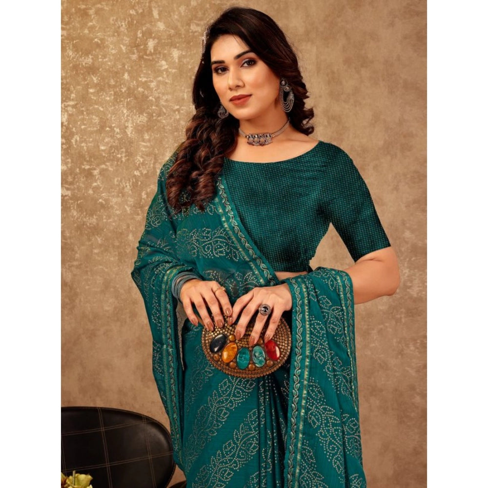 Generic Women's Zomto Bandhani Saree With Unstitched Blouse (Teal Blue, 5-6 Mtrs) - Noble Nook