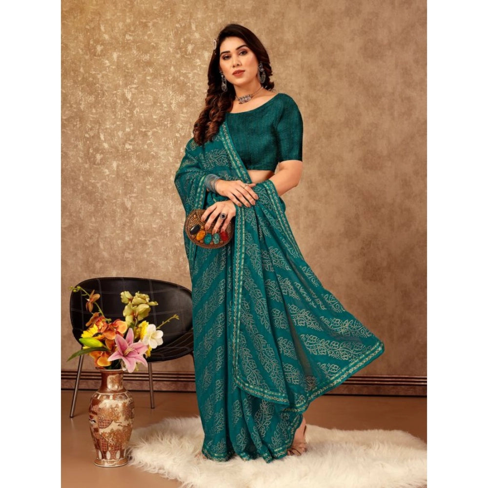 Generic Women's Zomto Bandhani Saree With Unstitched Blouse (Teal Blue, 5-6 Mtrs) - Noble Nook