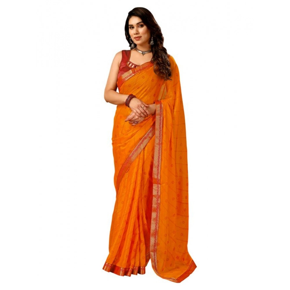 Generic Women's Zomto Bandhani Saree With Unstitched Blouse (Yellow, 5-6 Mtrs) - Noble Nook