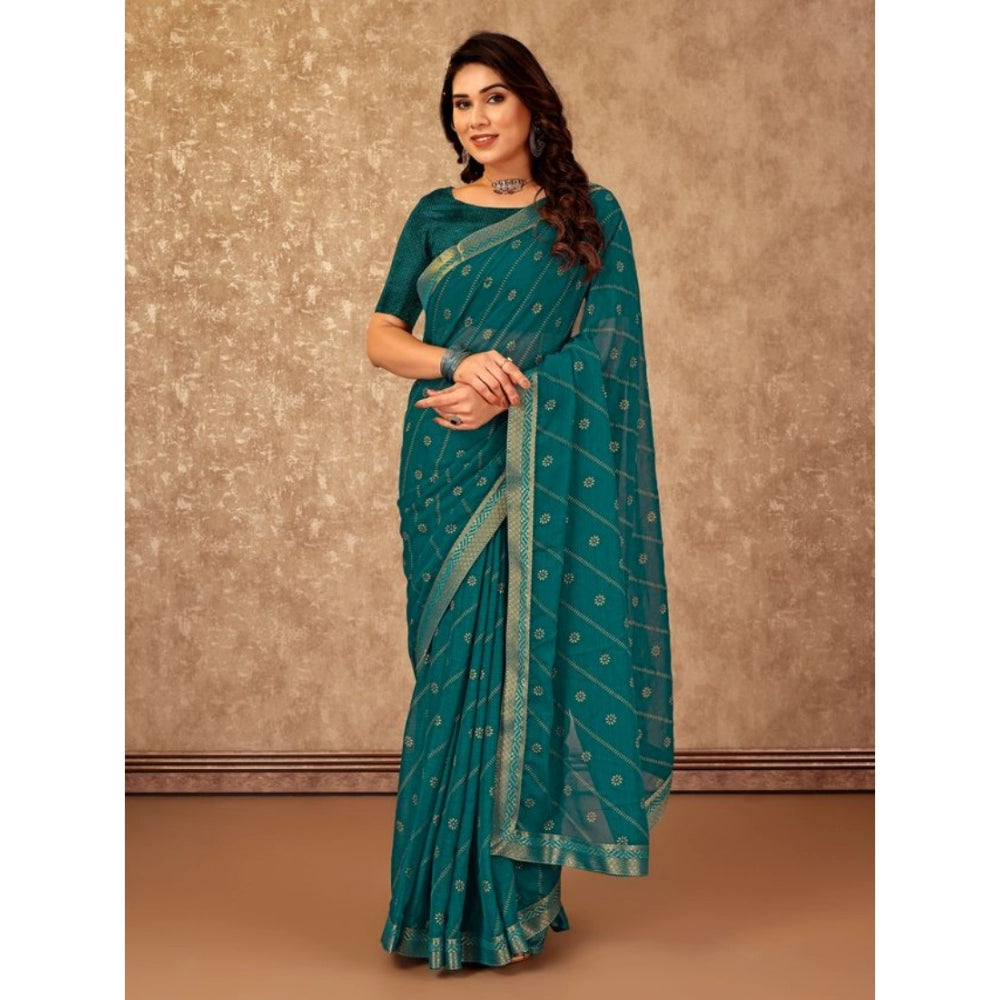 Generic Women's Zomto Bandhani Saree With Unstitched Blouse (Teal Blue, 5-6 Mtrs) - Noble Nook