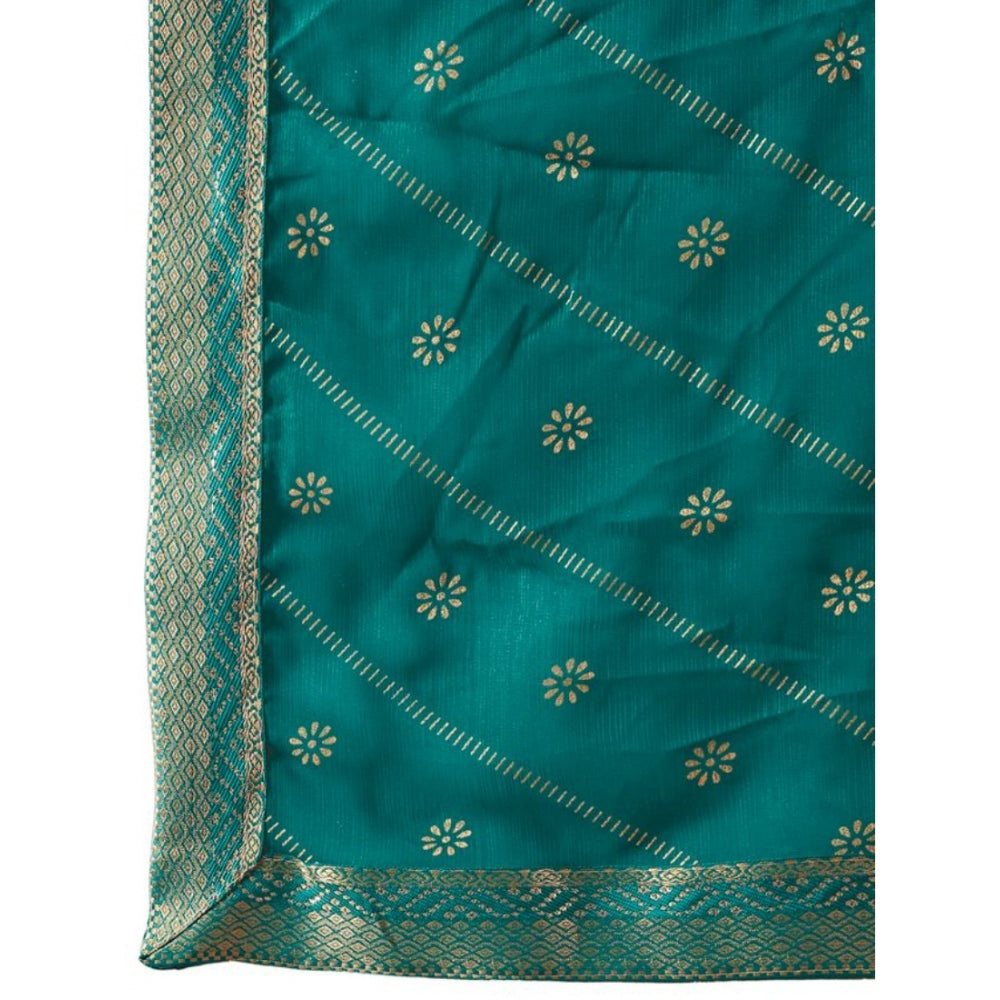 Generic Women's Zomto Bandhani Saree With Unstitched Blouse (Teal Blue, 5-6 Mtrs) - Noble Nook