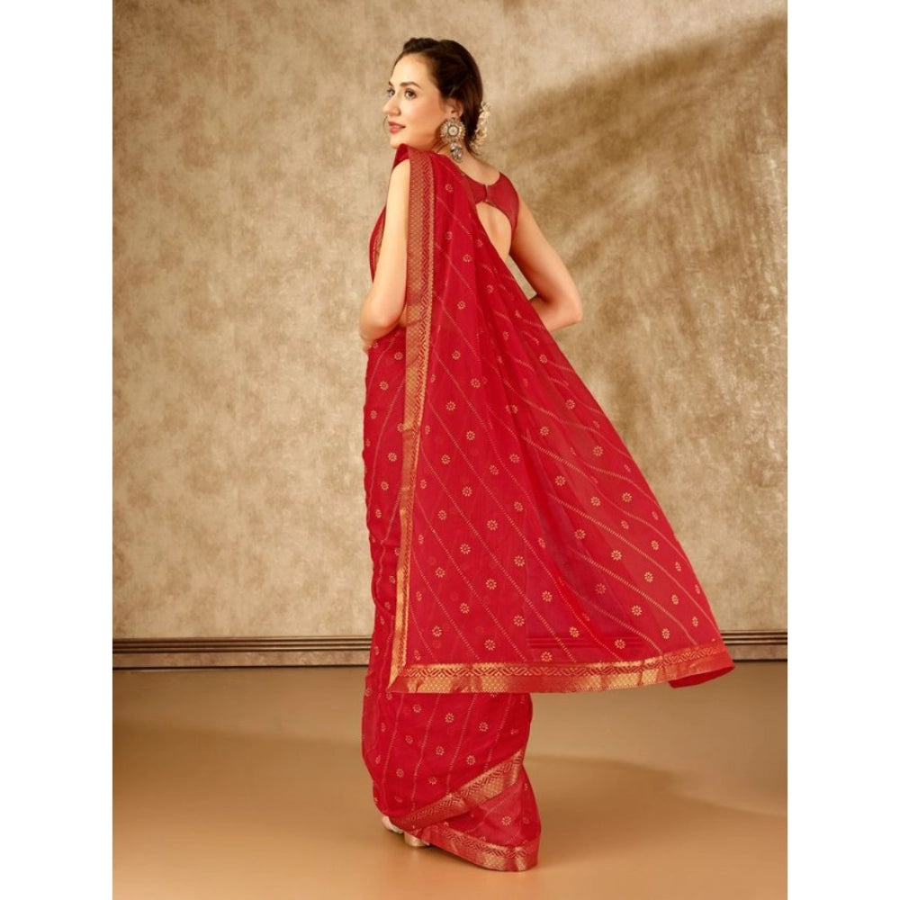 Generic Women's Zomto Bandhani Saree With Unstitched Blouse (Red, 5-6 Mtrs) - Noble Nook