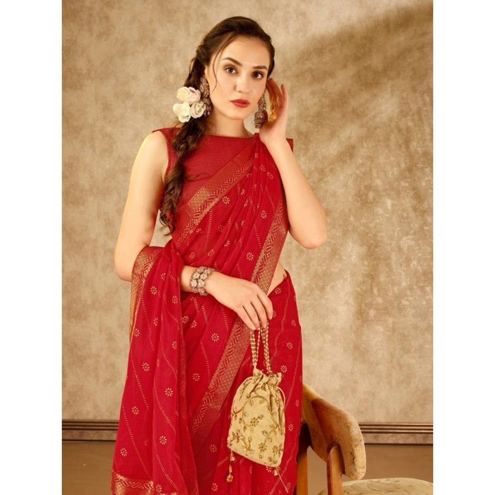 Generic Women's Zomto Bandhani Saree With Unstitched Blouse (Red, 5-6 Mtrs) - Noble Nook