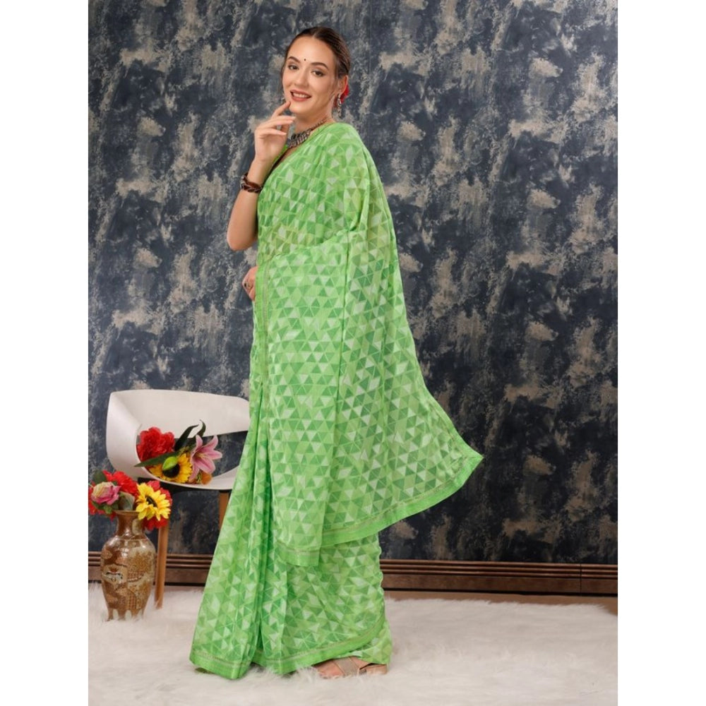 Generic Women's Zomto Printed Saree With Unstitched Blouse (Green, 5-6 Mtrs) - Noble Nook