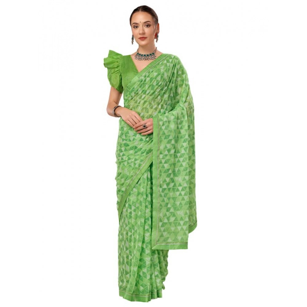 Generic Women's Zomto Printed Saree With Unstitched Blouse (Green, 5-6 Mtrs) - Noble Nook