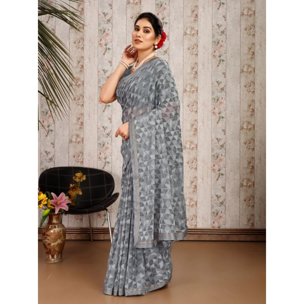 Generic Women's Zomto Printed Saree With Unstitched Blouse (Grey, 5-6 Mtrs) - Noble Nook