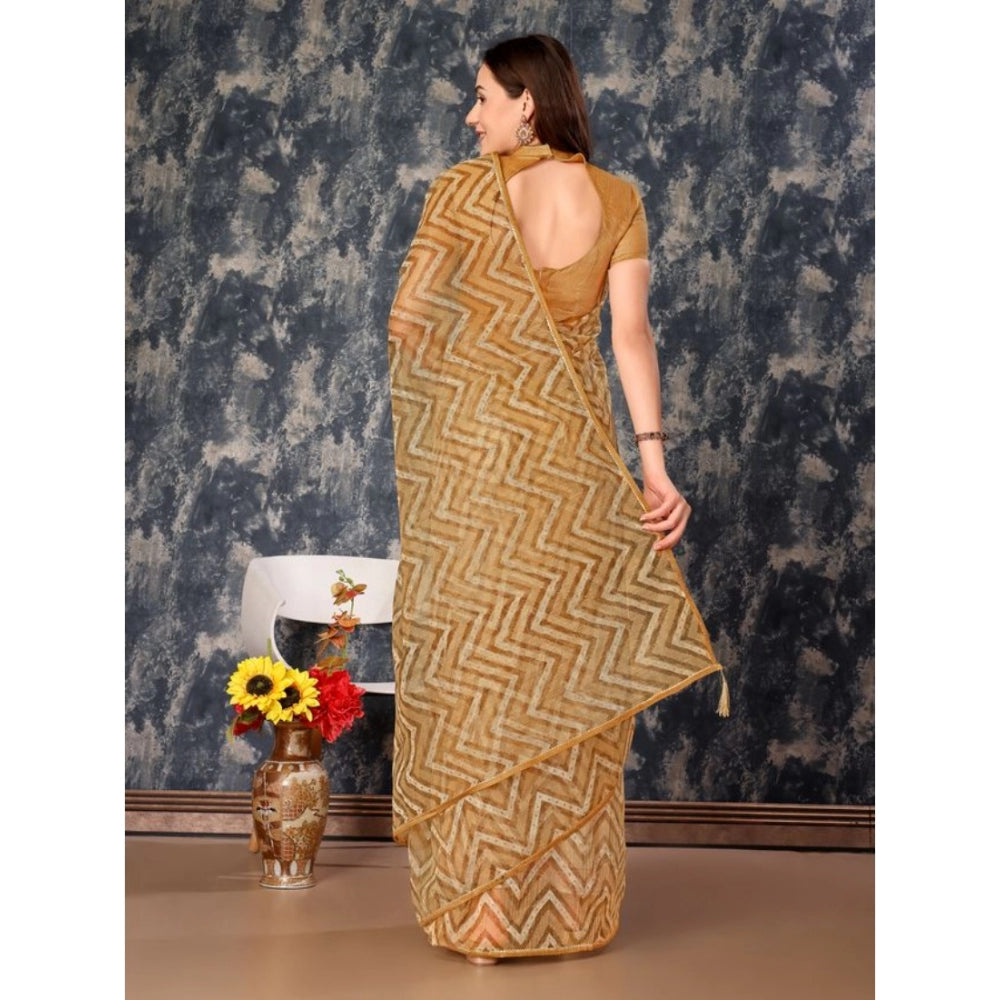 Generic Women's Linen Zig Zag Saree With Unstitched Blouse (Beige, 5-6 Mtrs) - Noble Nook