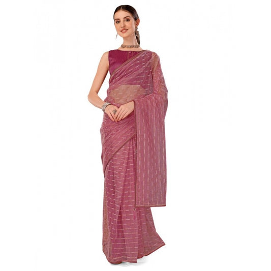 Generic Women's Linen Line Saree With Unstitched Blouse (Purple, 5-6 Mtrs) - Noble Nook