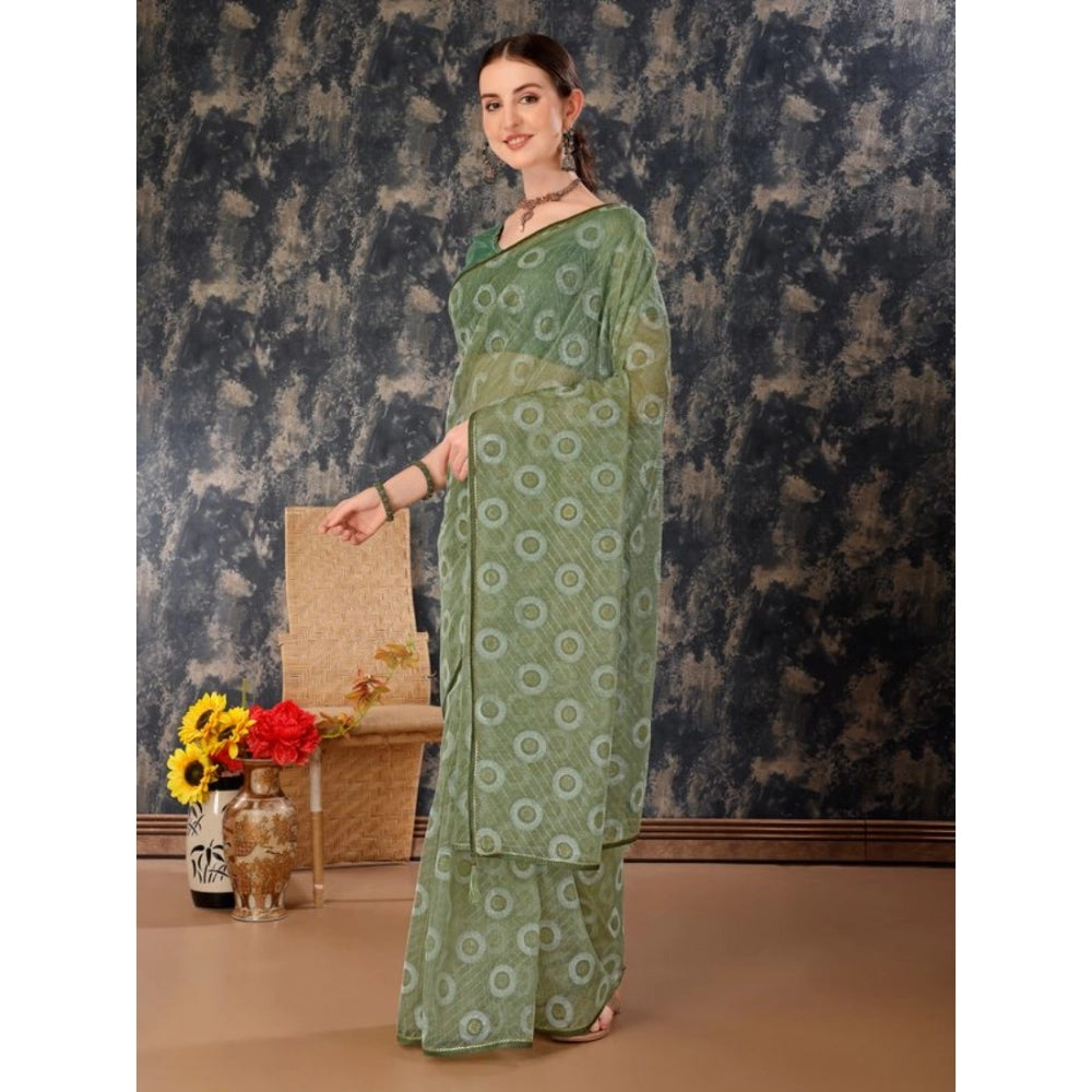 Generic Women's Linen Gola Printed Saree With Unstitched Blouse (Green, 5-6 Mtrs) - Noble Nook