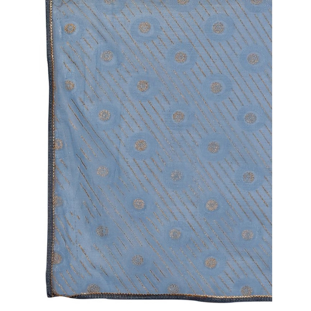 Generic Women's Linen Gola Printed Saree With Unstitched Blouse (Blue, 5-6 Mtrs) - Noble Nook