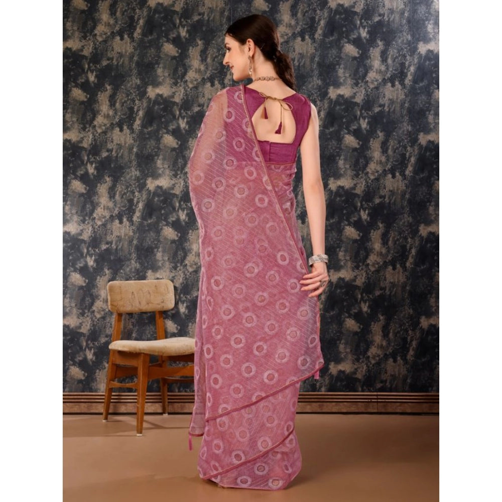 Generic Women's Linen Gola Printed Saree With Unstitched Blouse (Purple, 5-6 Mtrs) - Noble Nook