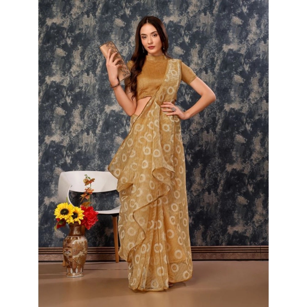 Generic Women's Linen Gola Printed Saree With Unstitched Blouse (Beige, 5-6 Mtrs) - Noble Nook