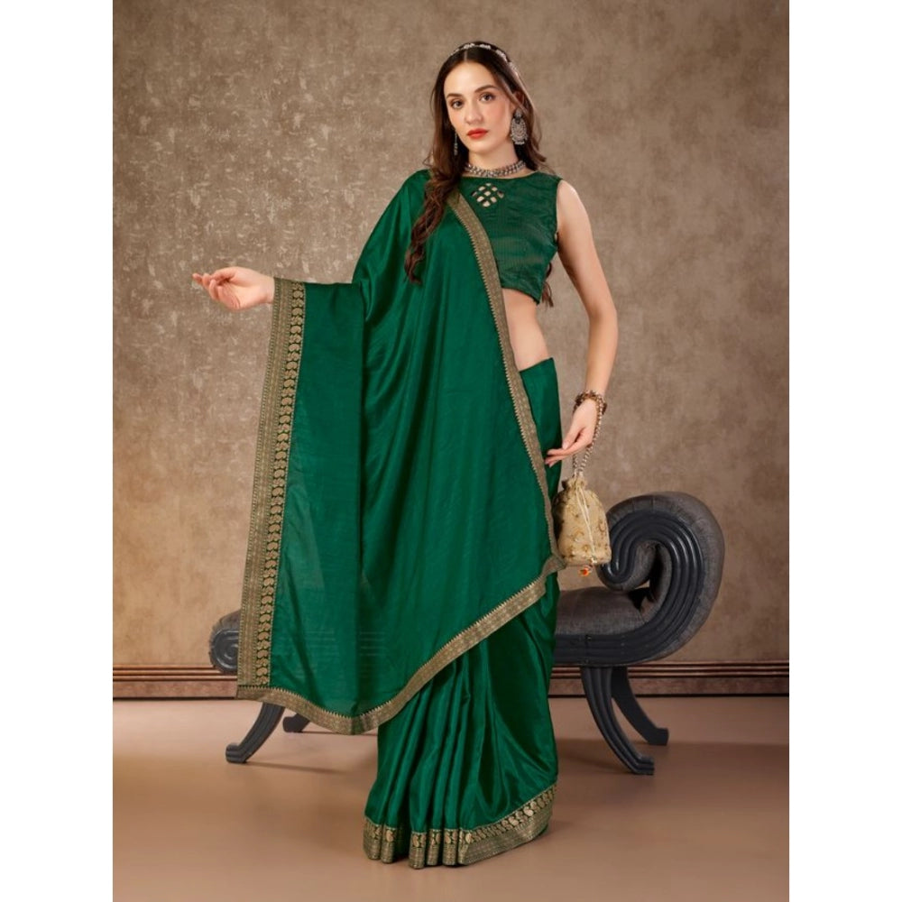 Generic Women's Vichitra Plain Saree With Unstitched Blouse (Green, 5-6 Mtrs) - Noble Nook