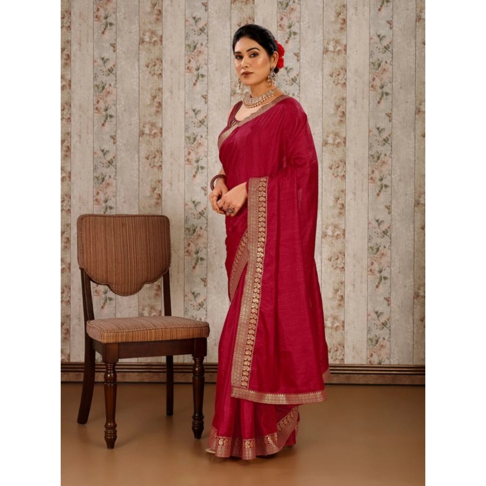 Generic Women's Vichitra Plain Saree With Unstitched Blouse (Maroon, 5-6 Mtrs) - Noble Nook