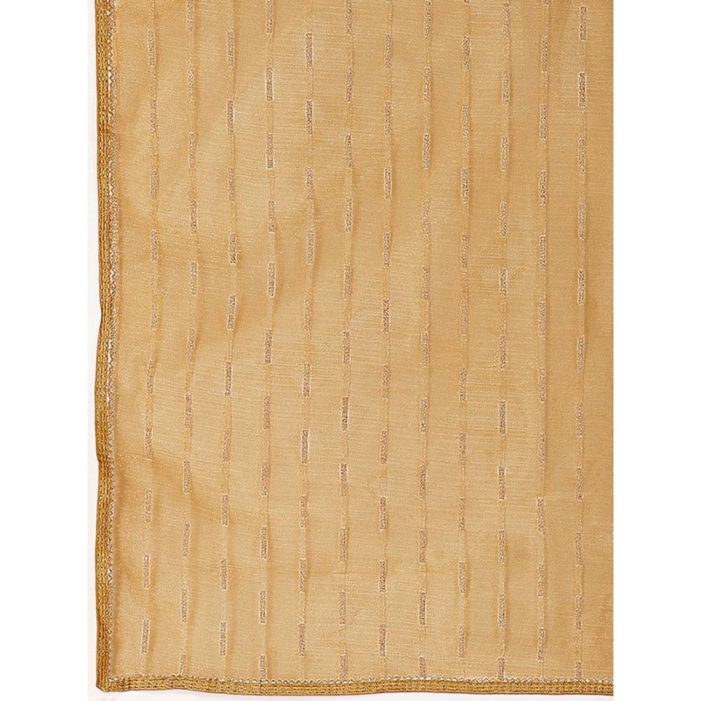 Generic Women's Linen Line Saree With Unstitched Blouse (Beige, 5-6 Mtrs) - Noble Nook