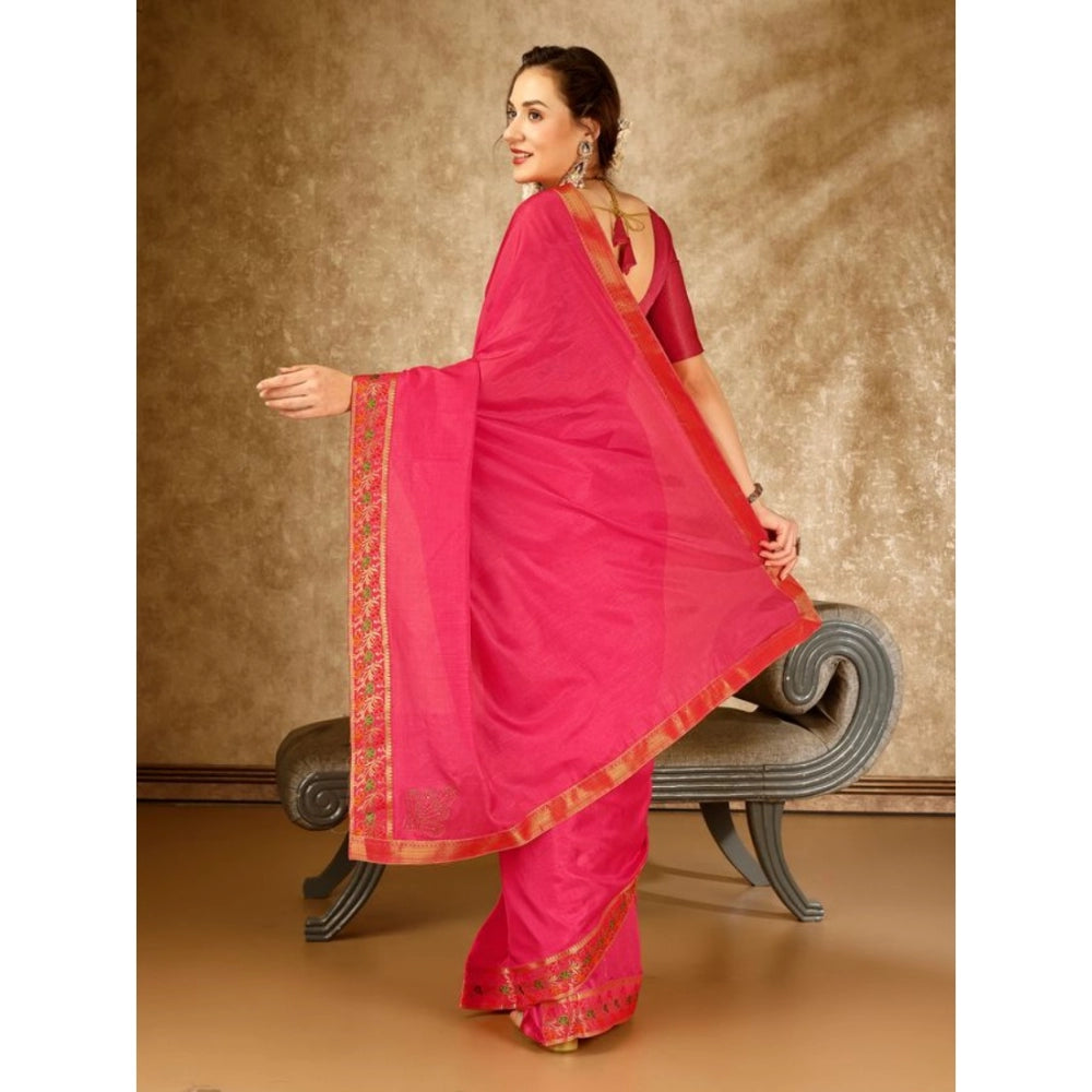 Generic Women's Vichitra Swiroshki Butta Saree With Unstitched Blouse (Pink, 5-6 Mtrs) - Noble Nook