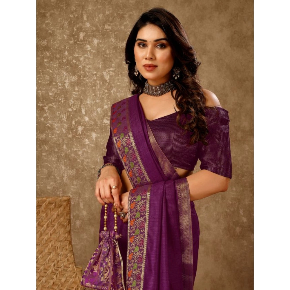 Generic Women's Vichitra Swiroshki Butta Saree With Unstitched Blouse (Wine, 5-6 Mtrs) - Noble Nook