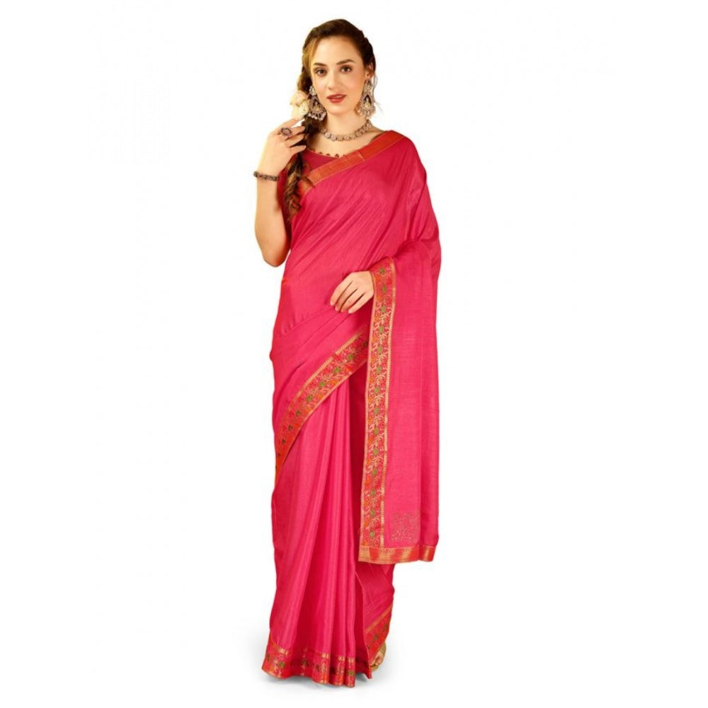 Generic Women's Vichitra Swiroshki Butta Saree With Unstitched Blouse (Pink, 5-6 Mtrs) - Noble Nook