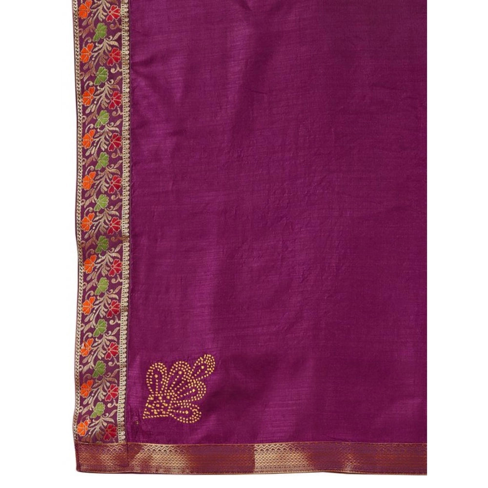 Generic Women's Vichitra Swiroshki Butta Saree With Unstitched Blouse (Wine, 5-6 Mtrs) - Noble Nook