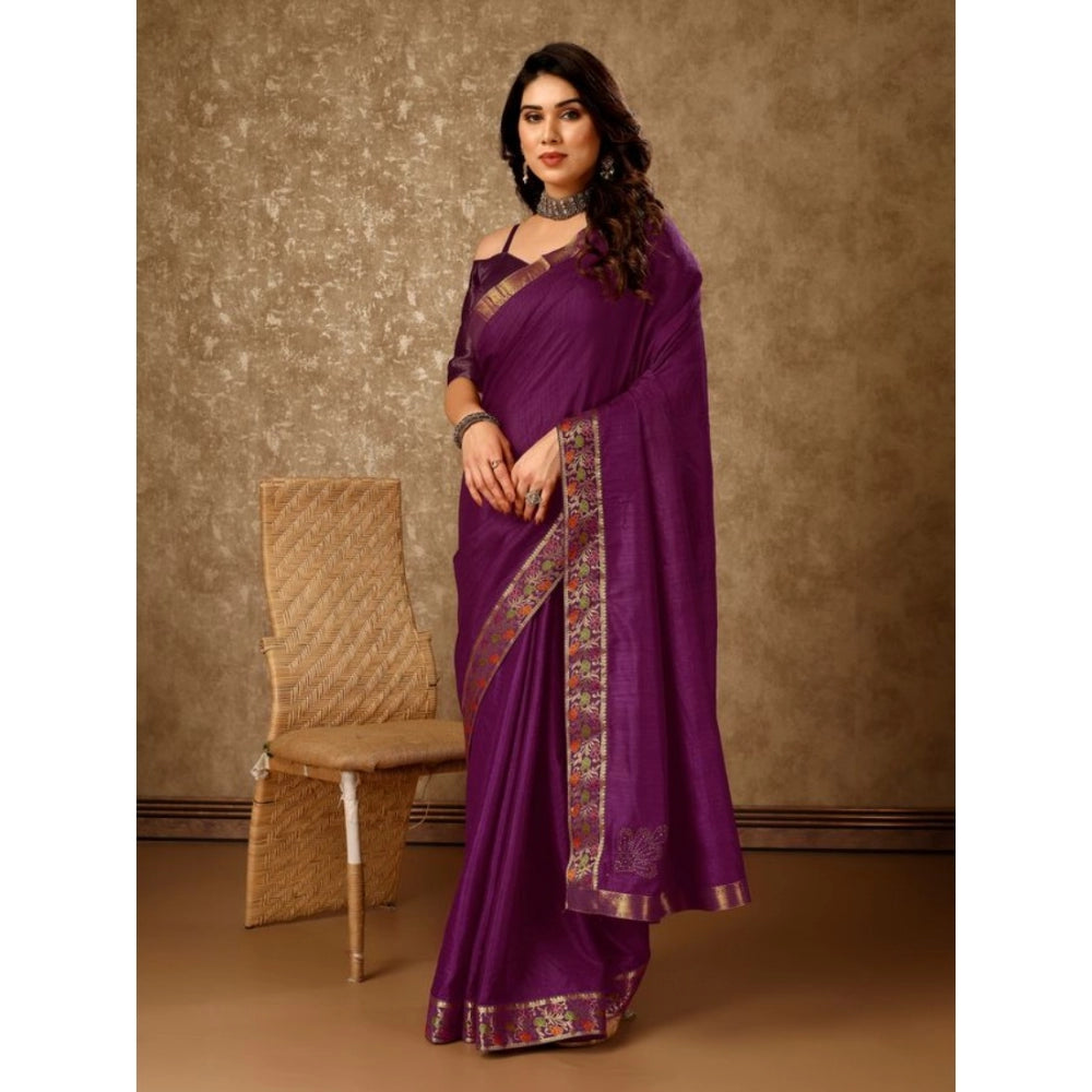 Generic Women's Vichitra Swiroshki Butta Saree With Unstitched Blouse (Wine, 5-6 Mtrs) - Noble Nook