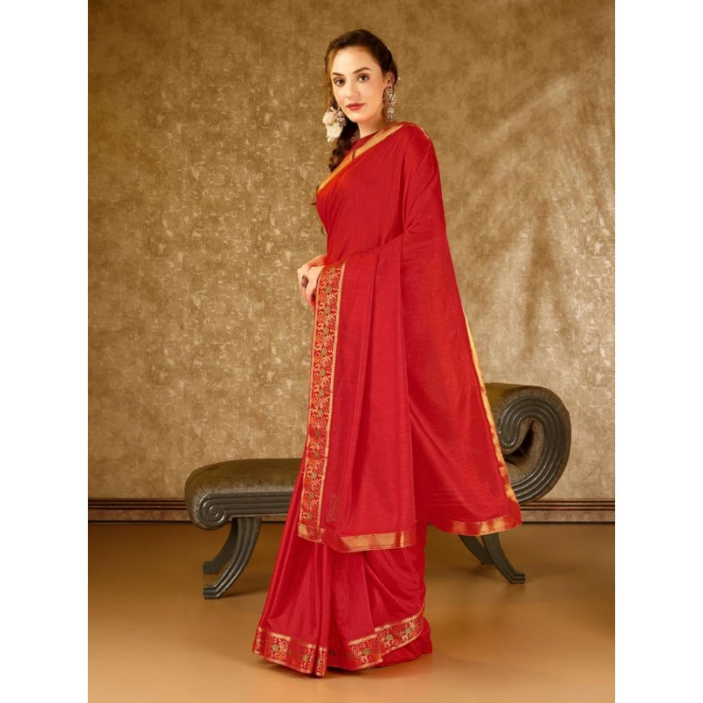 Generic Women's Vichitra Swiroshki Butta Saree With Unstitched Blouse (Red, 5-6 Mtrs) - Noble Nook