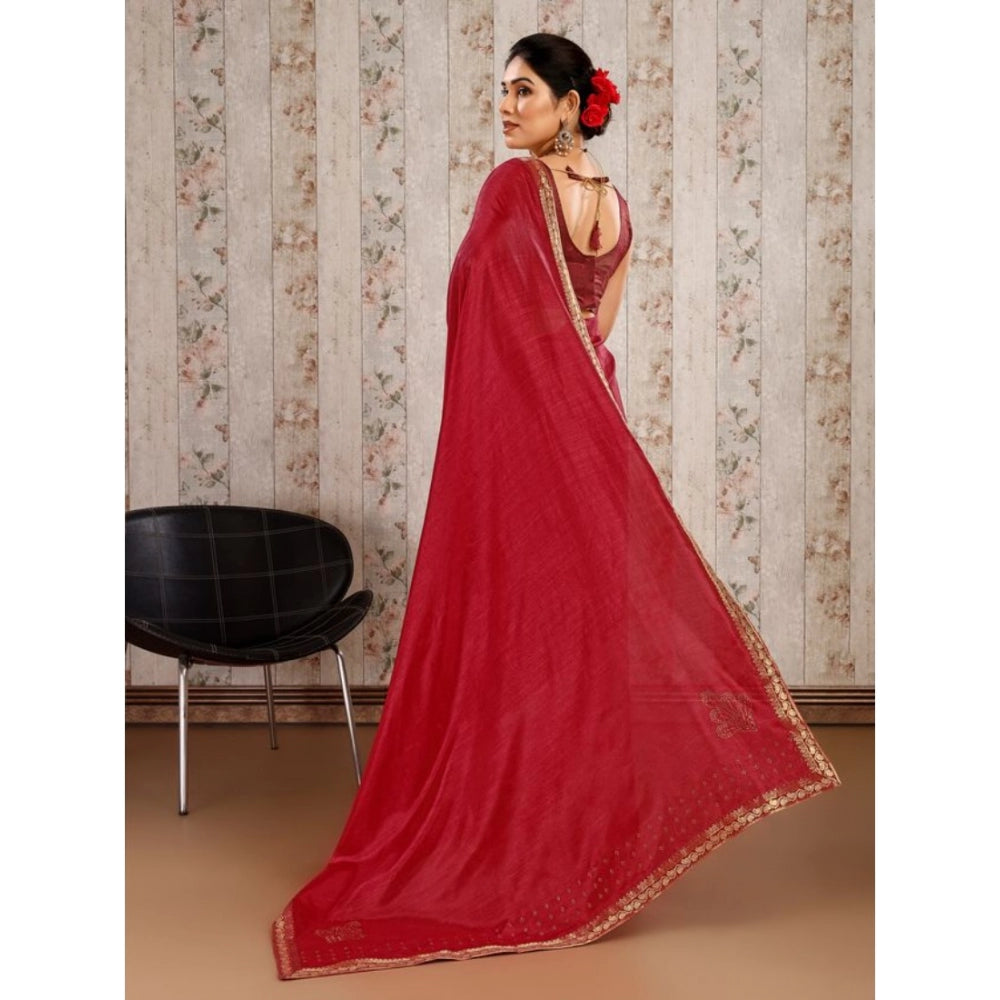 Generic Women's Vichitra Swiroshki Butta Saree With Unstitched Blouse (Maroon, 5-6 Mtrs) - Noble Nook