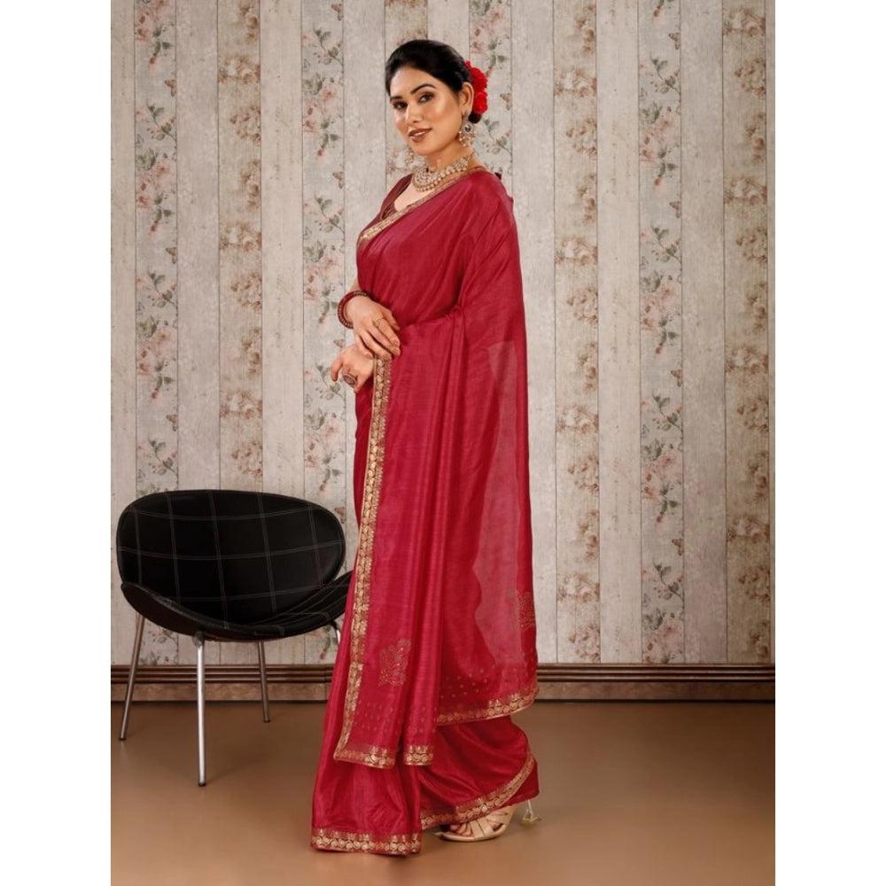 Generic Women's Vichitra Swiroshki Butta Saree With Unstitched Blouse (Maroon, 5-6 Mtrs) - Noble Nook