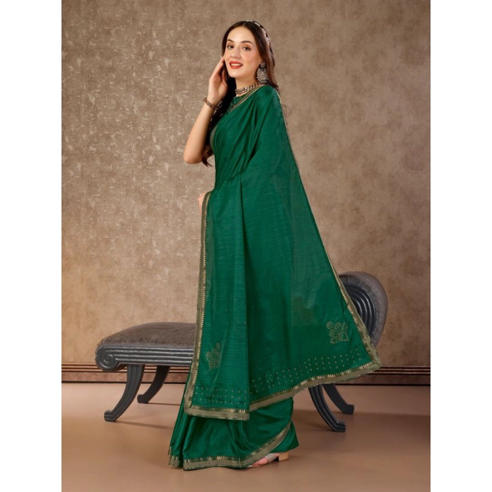 Generic Women's Vichitra Swiroshki Butta Saree With Unstitched Blouse (Green, 5-6 Mtrs) - Noble Nook