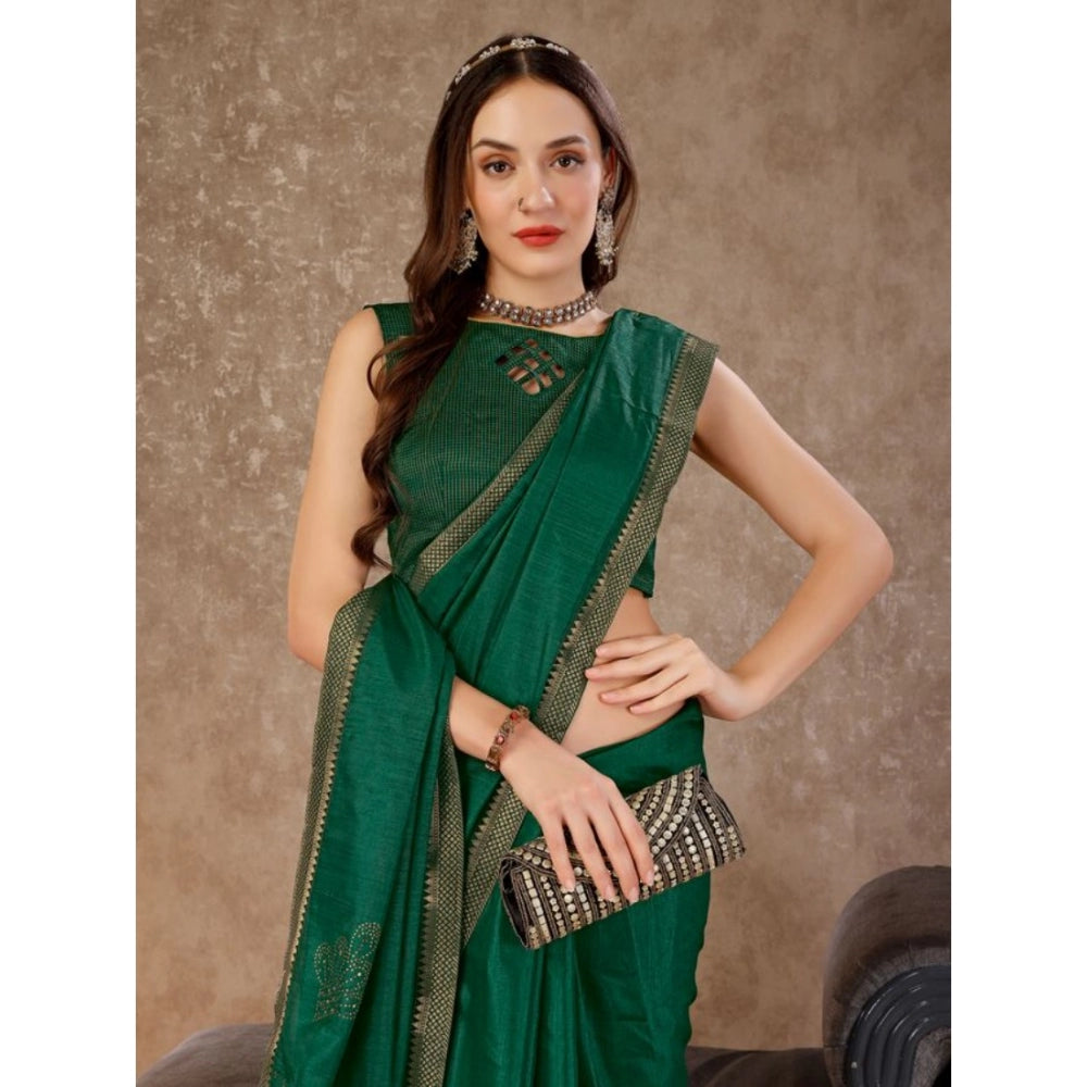 Generic Women's Vichitra Swiroshki Butta Saree With Unstitched Blouse (Green, 5-6 Mtrs) - Noble Nook