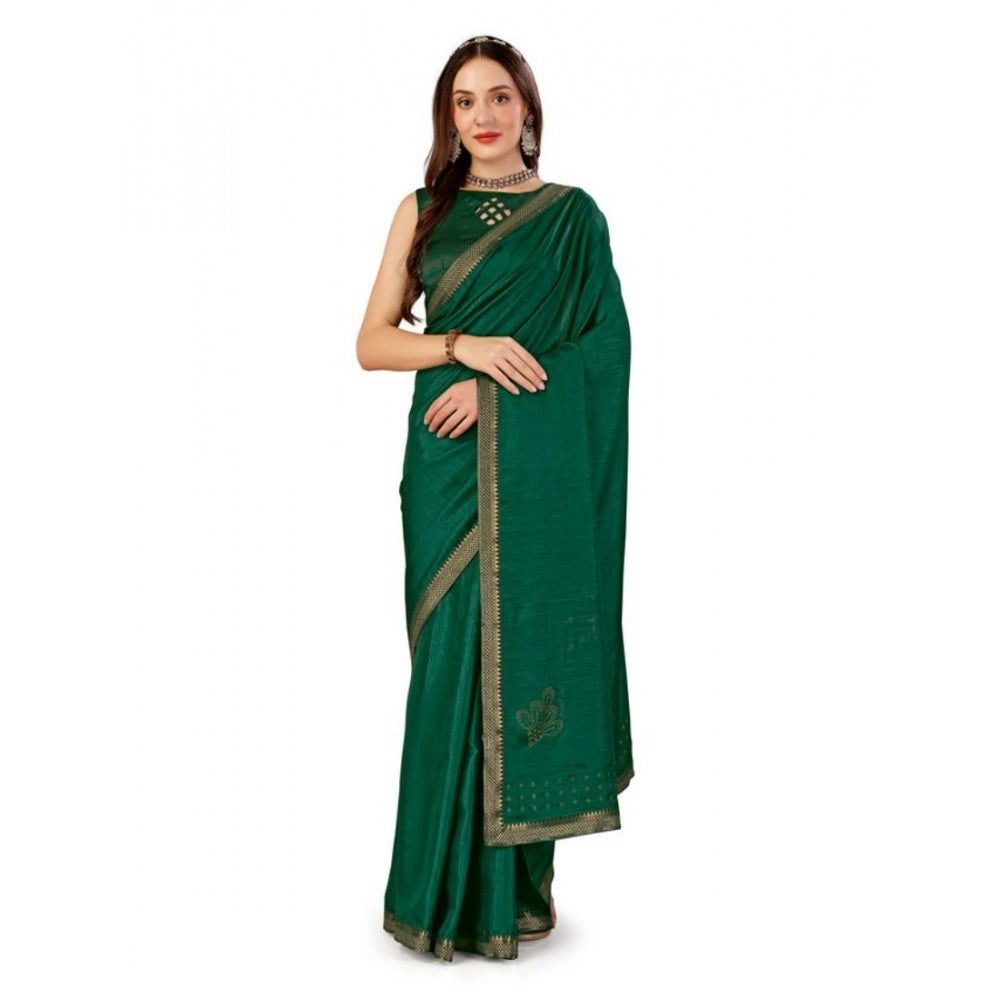 Generic Women's Vichitra Swiroshki Butta Saree With Unstitched Blouse (Green, 5-6 Mtrs) - Noble Nook