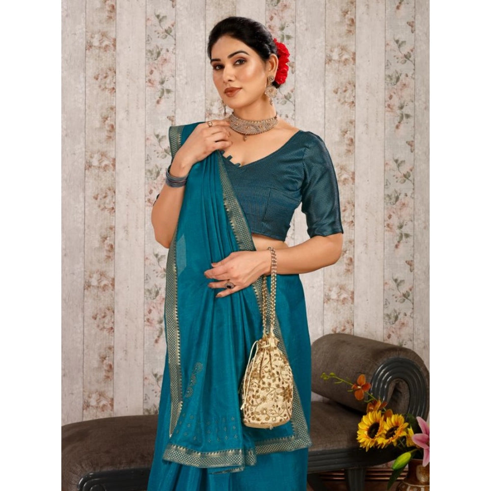 Generic Women's Vichitra Swiroshki Butta Saree With Unstitched Blouse (Blue, 5-6 Mtrs) - Noble Nook